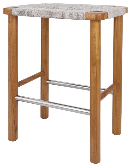 Elio Wood Counter Stool With Rope - Beach Style - Bar Stools And ...