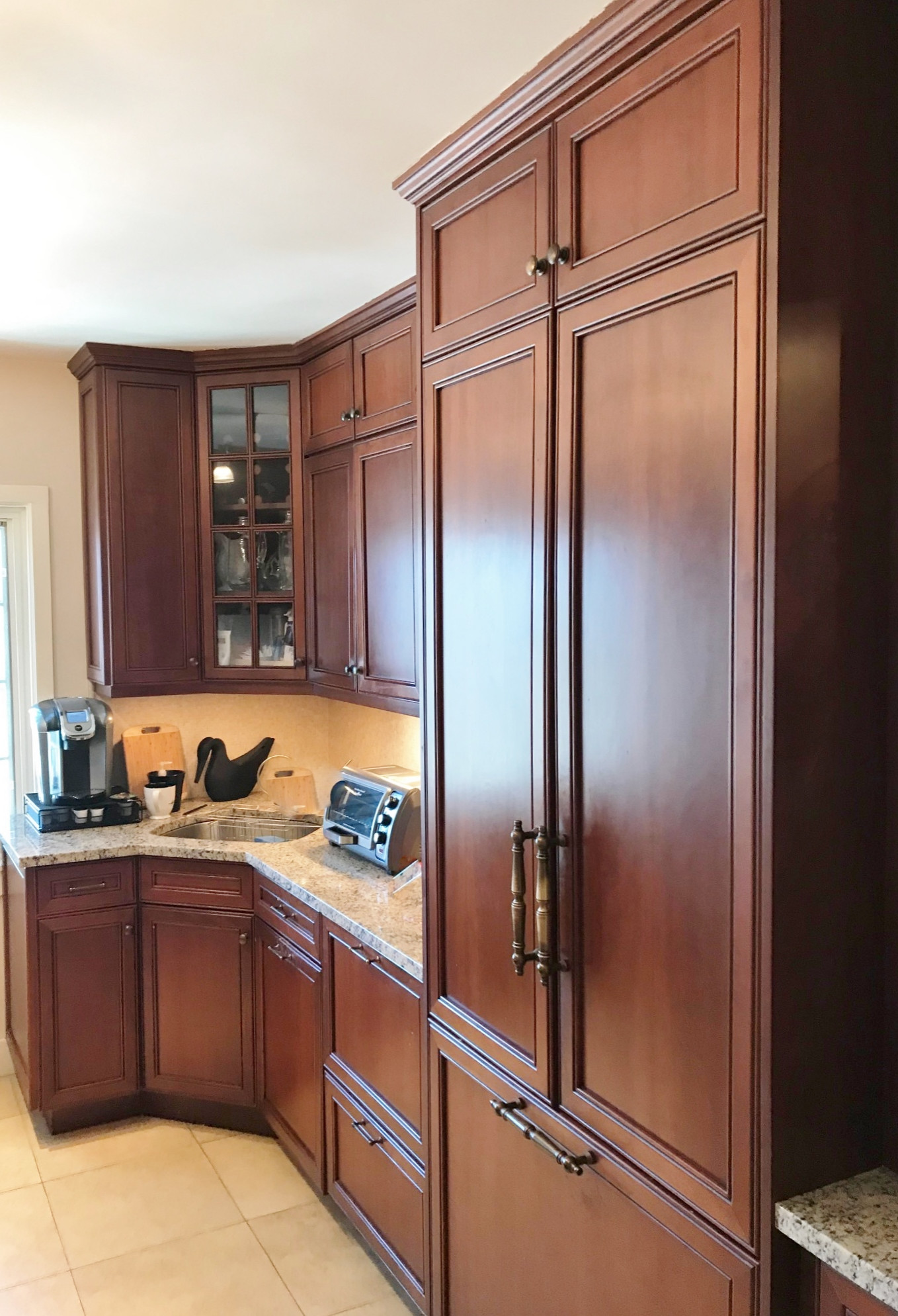 Cherry Kitchen with Stacked Upper Cabinets