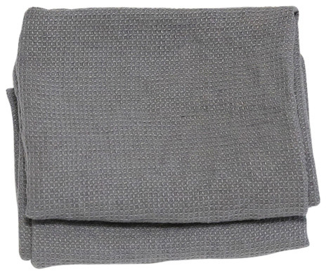 Set of 2 Graphite Linen Waffle Hand Towels Washed