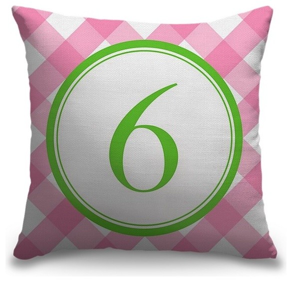 "Number Six - Circle Plaid" Outdoor Pillow 16"x16"