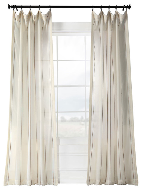 Aruba Gold Striped Linen Sheer Curtain Single Panel Contemporary