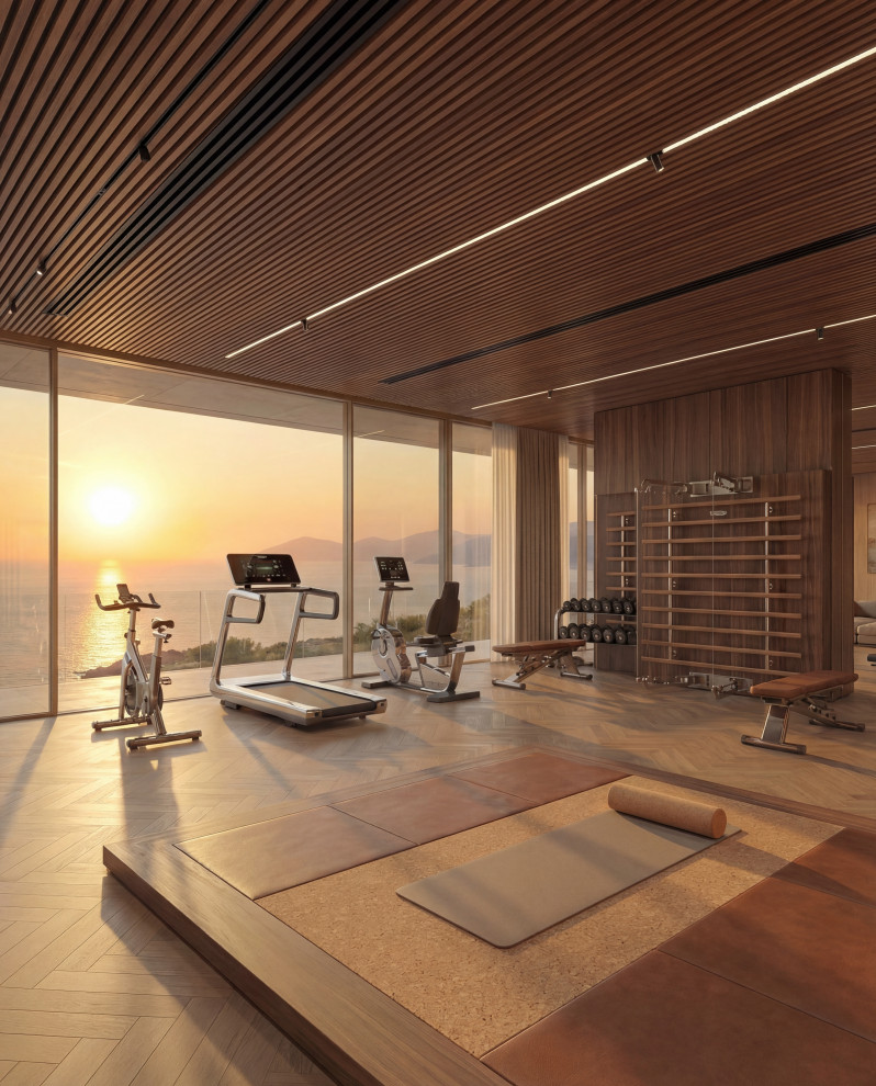Example of a trendy home gym design in Sacramento