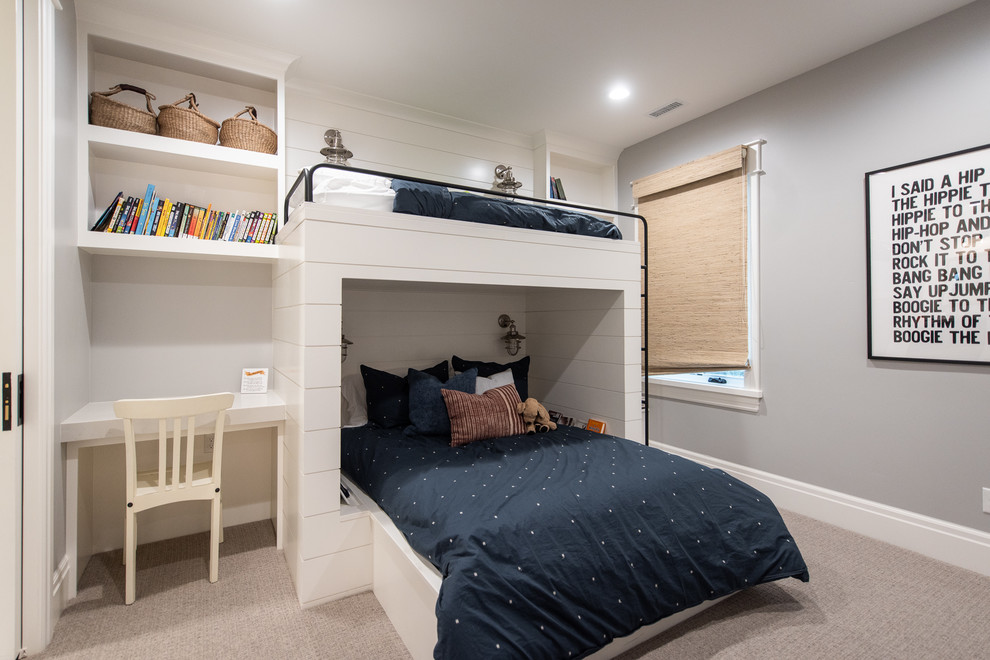 This is an example of a country kids' room in Salt Lake City with grey walls, carpet and grey floor.