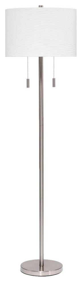 Classic Minimalist Silver Metal White Shade Floor Lamp 60 in Pull Chain 2 Light