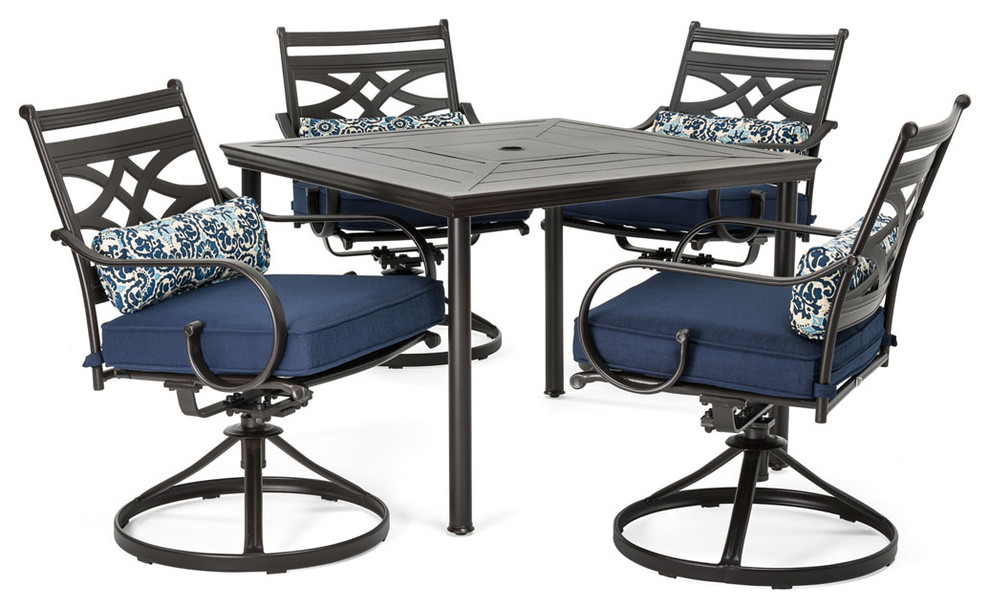 Montclair 5-Piece Patio Dining Set With Rockers and Square Table, Navy