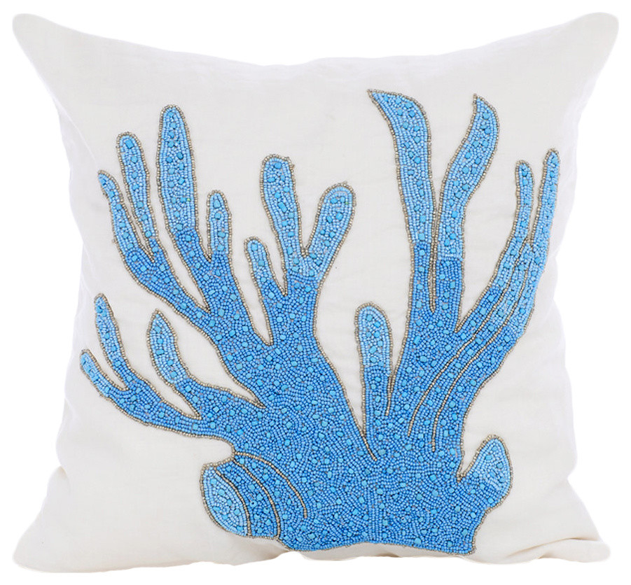 Sea Weeds Silk Aqua Blue Pillows Cover Coral Treasure Beach