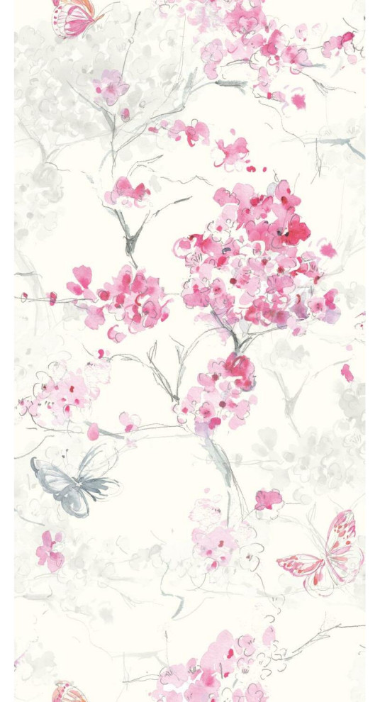 Spring Cherry Blossoms Peel & Stick Wallpaper - Contemporary - Wall