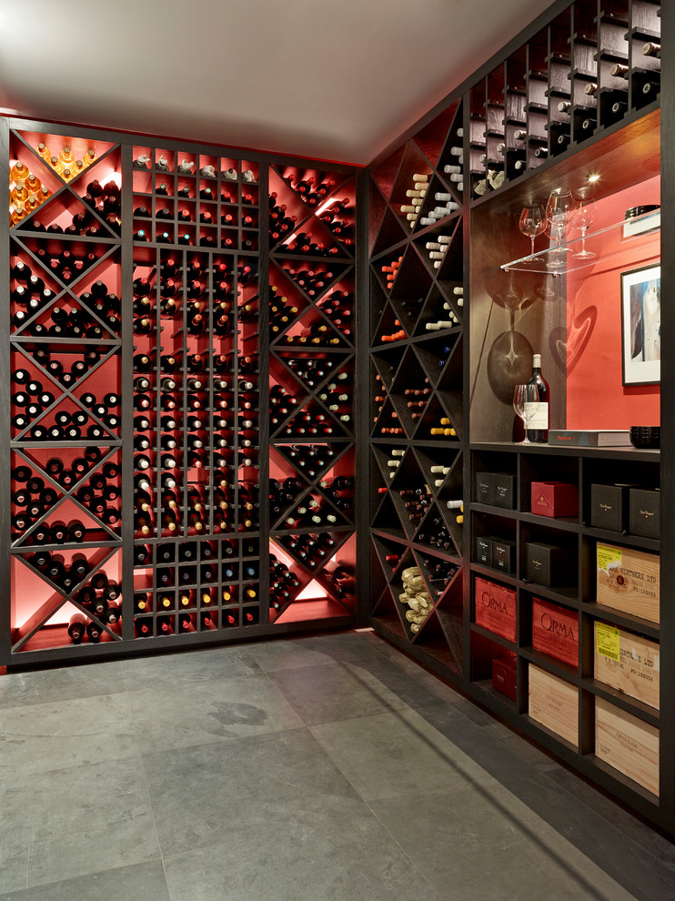 Photo of a contemporary wine cellar in London.