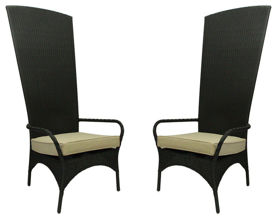 Resin Wicker Outdoor Patio King Chairs, Beige Cushions, Black, Set of 2