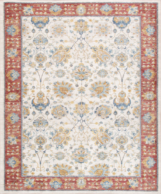 Pasargad Home Heritage Collection Power Loom Rug, Ivory/Rust, 3'x5'