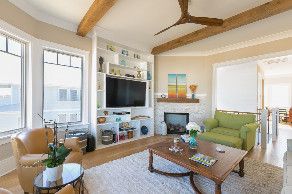 Design ideas for a large coastal living room in San Diego.