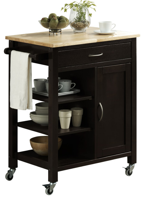 edmonton kitchen cart with wood top, black - transitional edmonton kitchen cart with wood top, black - transitional