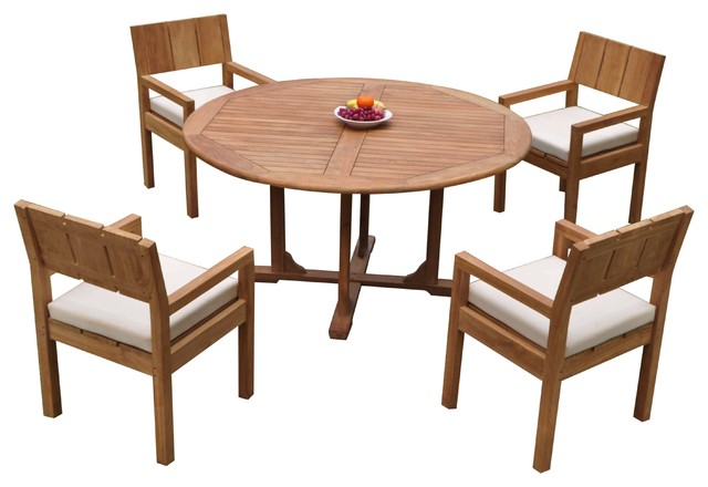5 Piece Outdoor Patio Teak Dining Set 60 Round Table 4 Vera Arm Chairs Transitional Sets By Deals Houzz 5 Piece Outdoor Patio Teak Dining Set, Round Dining Table With 5 Chairs