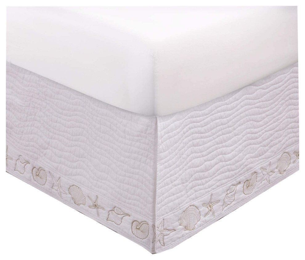 Greenland Coastal Seashell Bed Skirt White in Twin size Beach Style Bedskirts by Uber