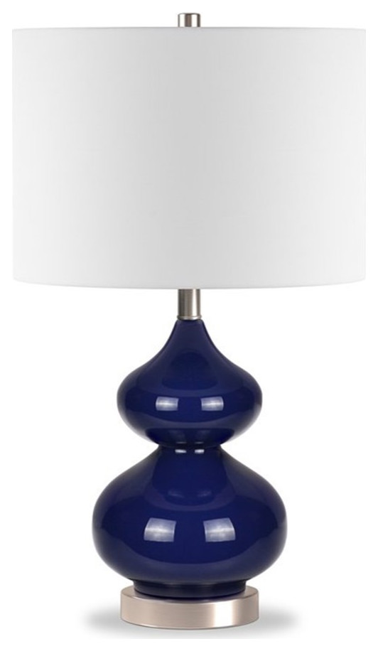 Maklaine Contemporary Glass Table Lamp with Linen Fabric Shade in Navy