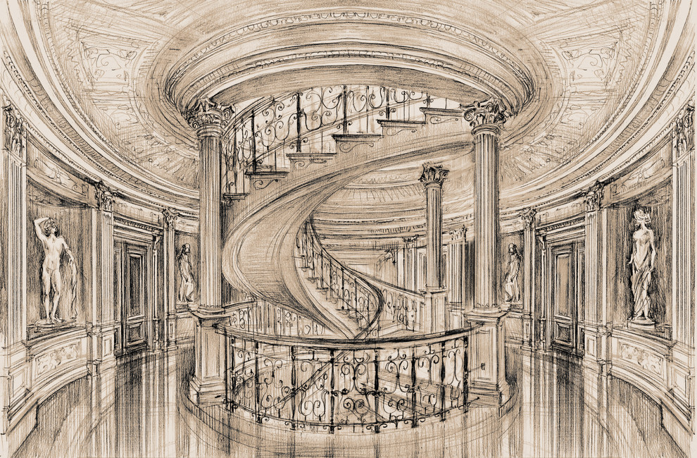 Загародный дом.Художественный паркет и лестница.