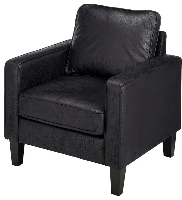 Curated visual reference: Visual Reference: Black Contemporary Accent Chair With Cushioned Seat And Low Profile