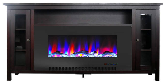 Somerset 70" Electric Fireplace TV Stand, LED Flames, Driftwood, Mahogany/Black