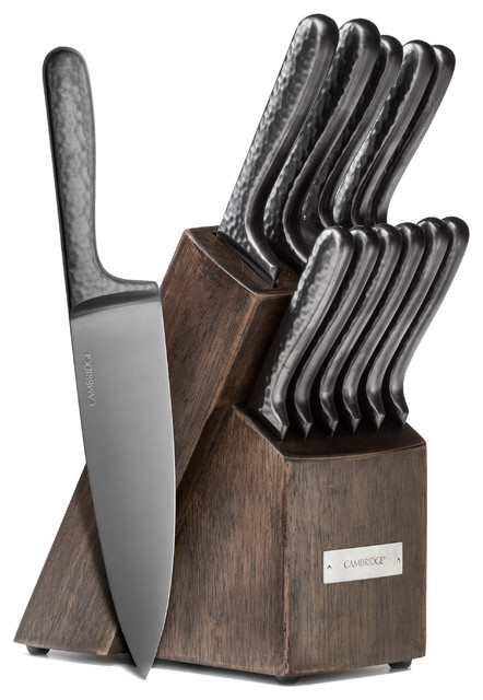 Nero Hammered Titanium 12 Piece Cutlery Set With Block