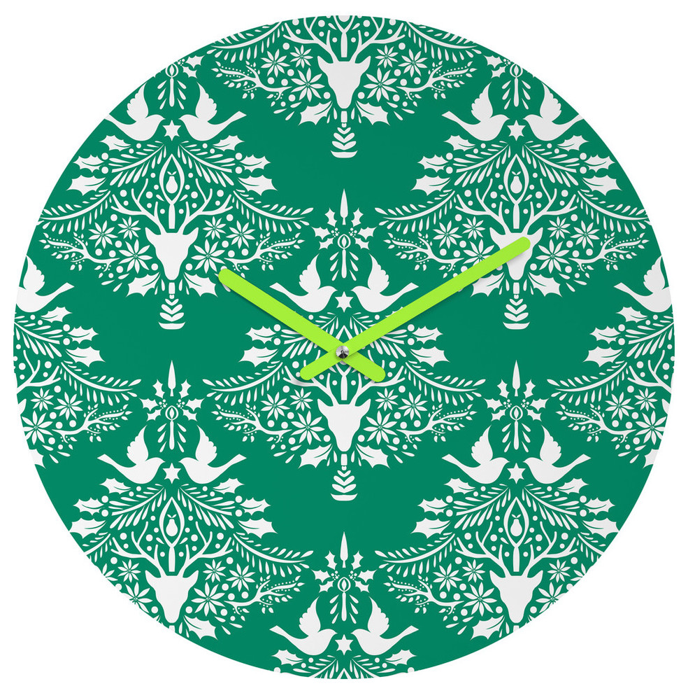 Deny Designs Jacqueline Maldonado Christmas Paper Cutting Green Round Clock