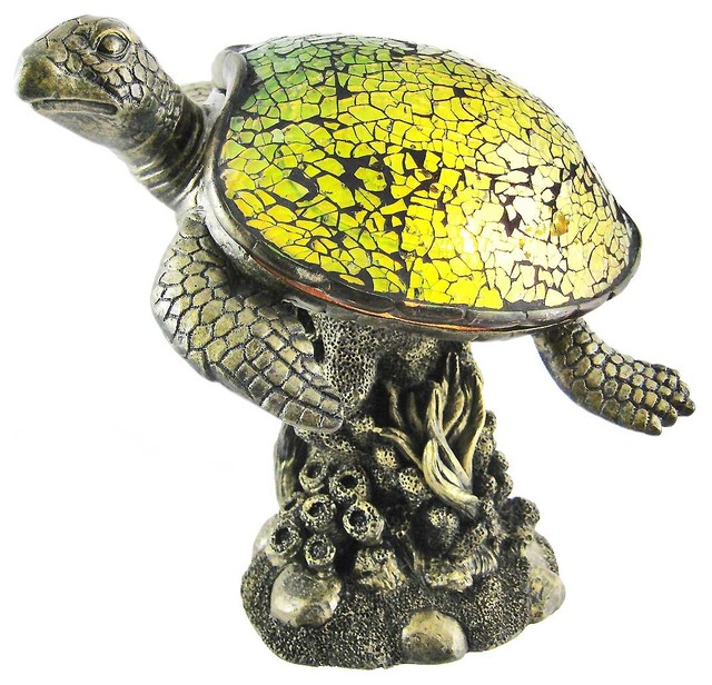 Mosaic Green Glass Swimming Sea Turtle Accent Lamp