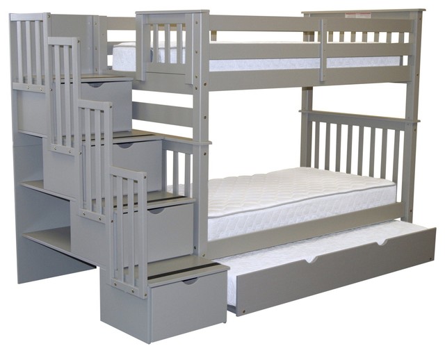 Bedz King Bunk Beds Twin Over Stairway 4 Step Drawers Bedz King Bunk Beds Twin Over Stairway 4 Step Drawers Trundle
