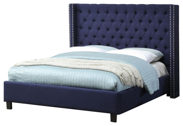 Ashton Linen Bed, Navy, Queen