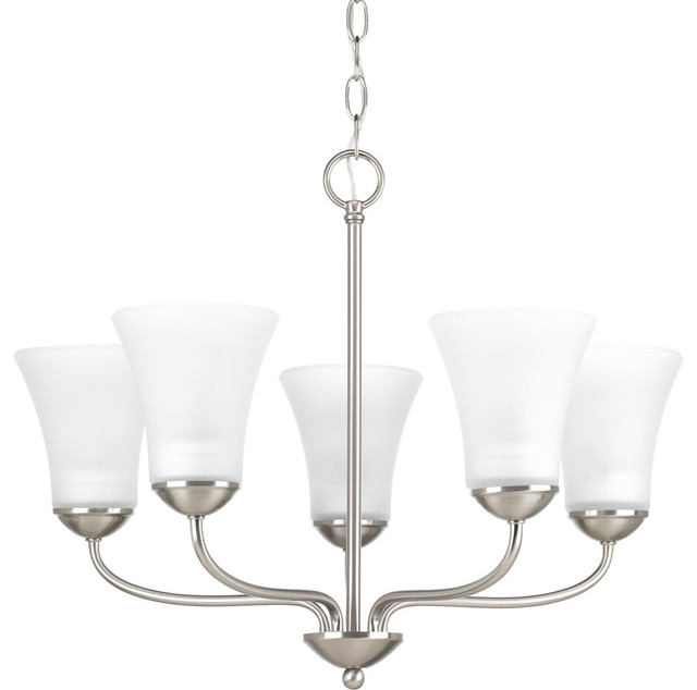 5-Light Chandelier, Brushed Nickel Finish  With Etched Shade
