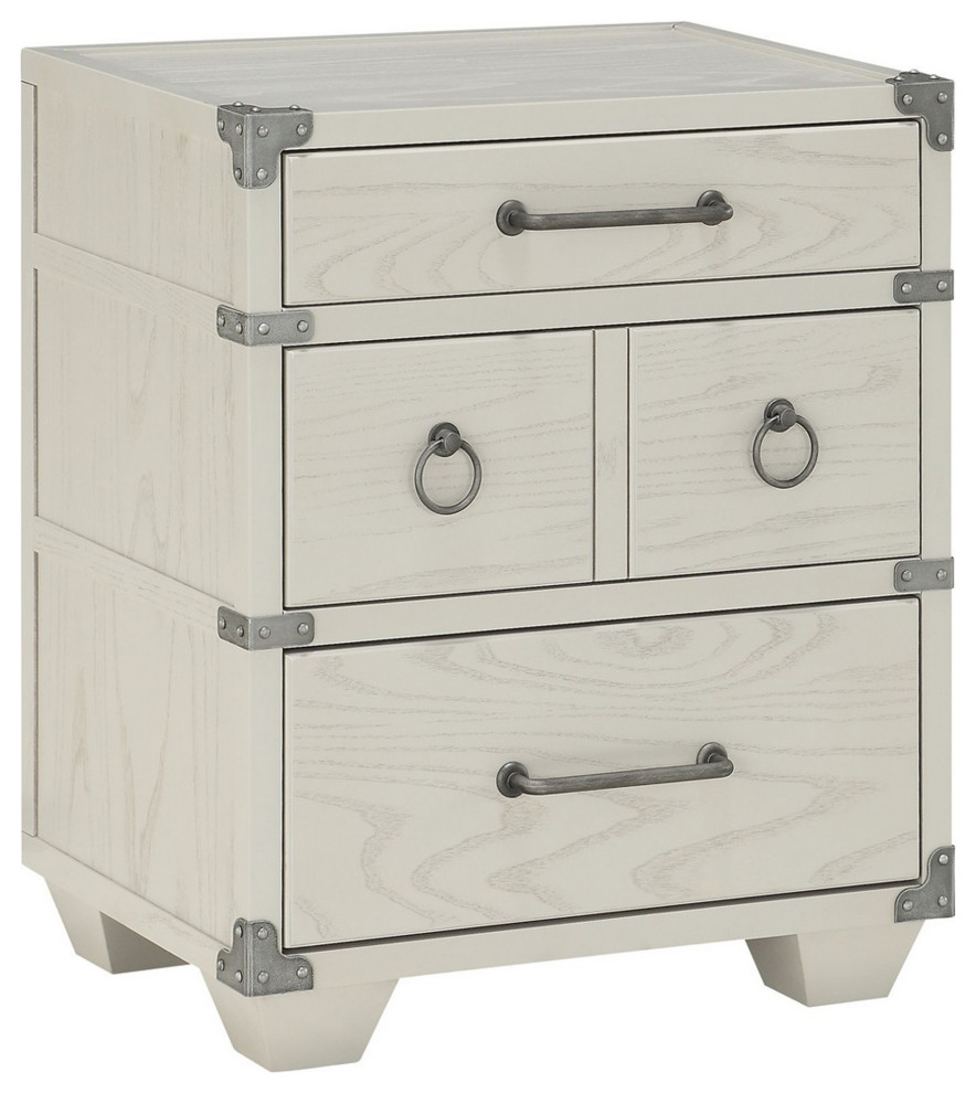 Benzara BM233002 4 Drawer Wooden Nightstand, Metal Ring Pulls and