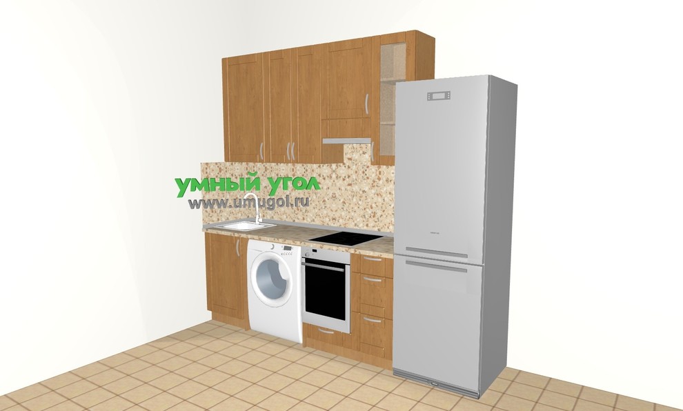 Прямая кухня со стиральной машиной в однокомнатную квартиру