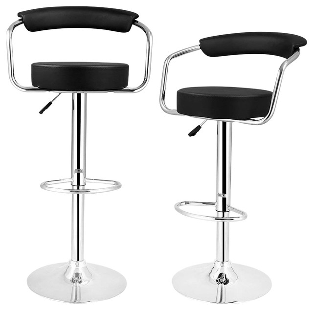Set Of 2 Bar Stools Upholstered Faux Leather Back Support And Set Of 2 Bar Stools Upholstered Faux Leather Back Support And Armrests Modern Kitchen By Decor Love
