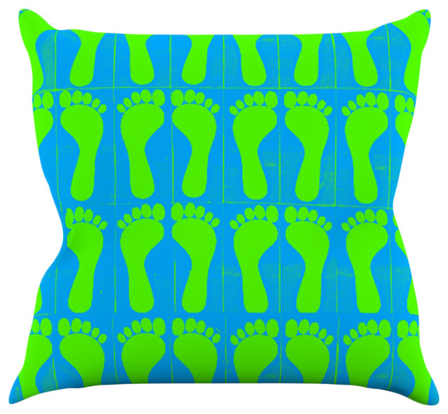 Sreetama Ray "Footprints Green" Blue Aqua Throw Pillow, 16"x16"
