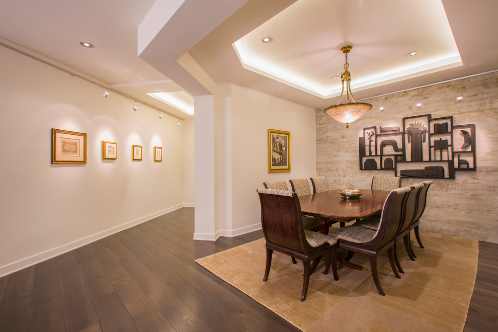 Dining room - mid-sized transitional medium tone wood floor dining room idea in DC Metro with white walls