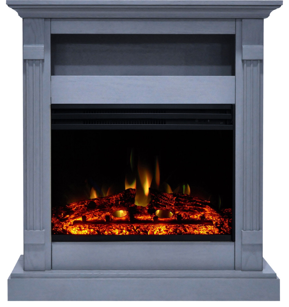 Sienna 34" Electric Fireplace Heater With Blue Mantel, Log Display, Multi-Color