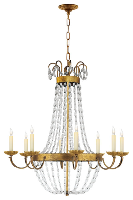 Paris Flea Market Large Chandelier in Gilded Iron with Seeded Glass
