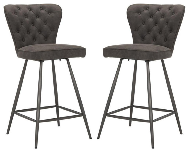 Ashby 26H Mid Century Modern Leather Tufted Swivel Counter Stool