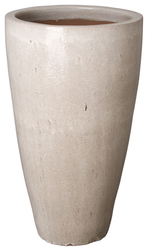 40" Tall Round Pot, Distressed White Glaze