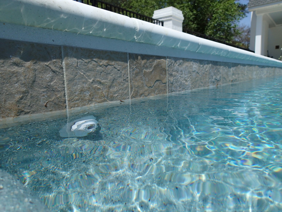 Pool - mid-sized transitional backyard rectangular pool idea