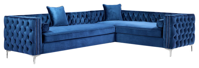 Jeannie 120 Velvet Corner Sectional, Light Blue Velvet Sectional Sofa