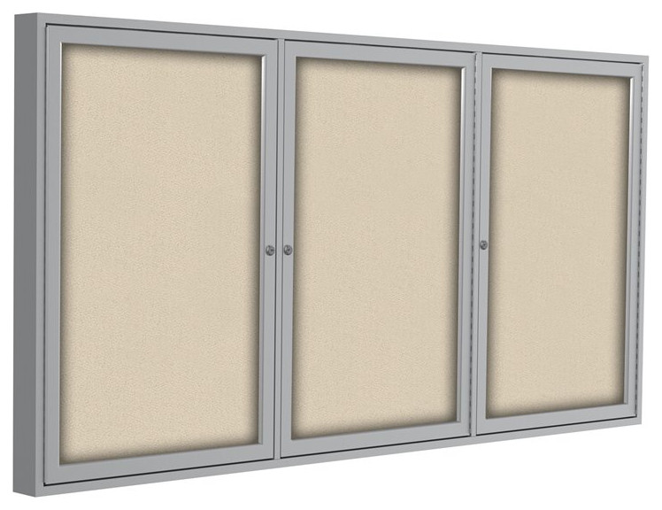 Ghent's Fabric 48" x 96" 3 Door Enclosed Bulletin Board in Beige