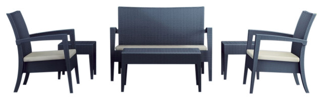 Miami 6-Piece Wickerlook Seating Set, Dark Gray With Acrylic Fabric Cushions