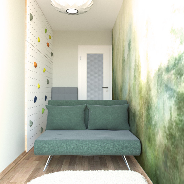 Halbes Zimmer 6,2m² voll ausgenutzt – Yoga, Kletterwand, Gästezimmer,  Lesezimmer - Modern - Heimkino - von Tiny House Strategie für kleine Räume  | Houzz