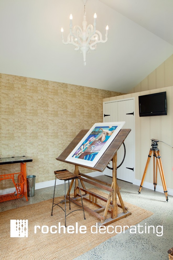 Traditional home office in Brisbane with concrete floors.
