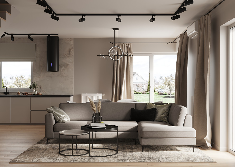 Кухня-гостиная в доме для семьи из 4 человек