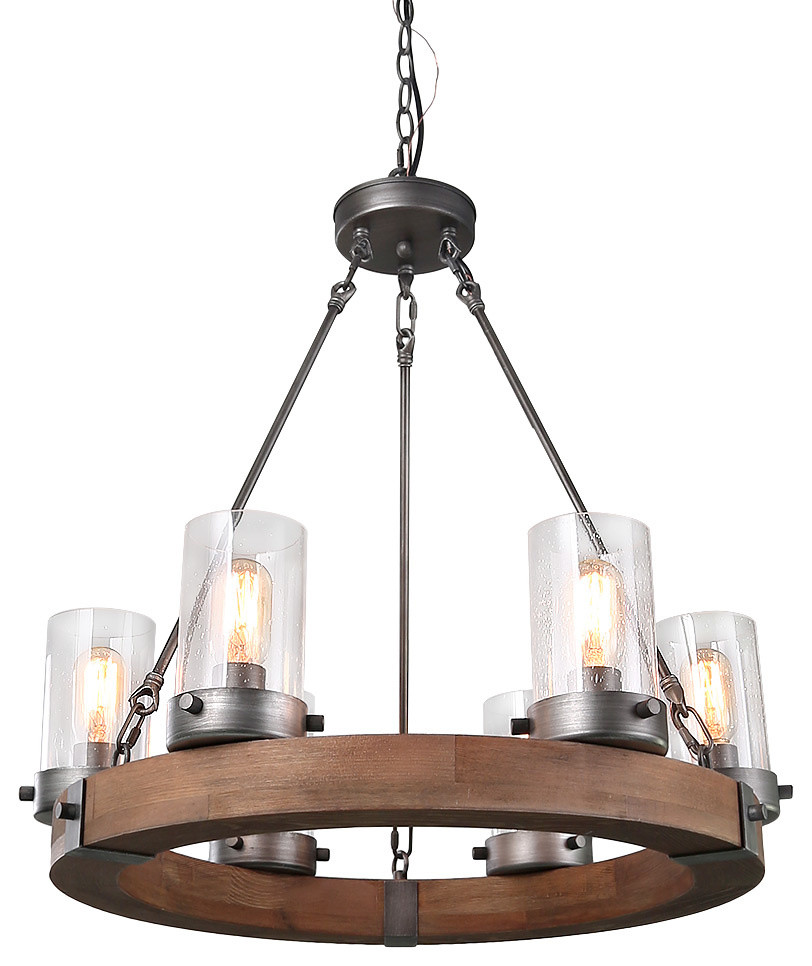 LNC 6-Light Farmhouse Chandelier, Brown - Industrial ...