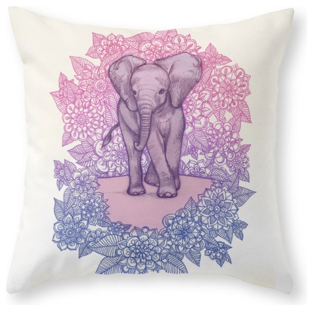 Cute Baby Elephant In Pink, Purple and Blue Throw Pillow - Decorative Pillows - by Society6