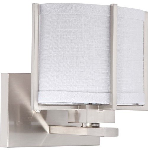 Brushed Nickel Energy Star Wall Sconce With Slate Gray Fabric Shade