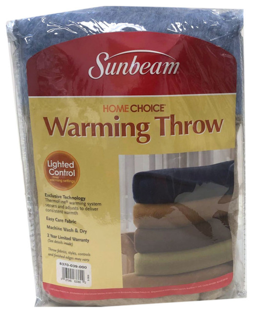 Sunbeam Fleece Electric Heated Warming Throw Blanket Tan Blue