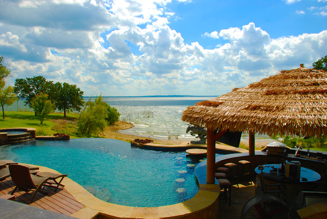 Swim-Up Bar Across from Bar Stools - Tropical - Pool - Dallas - by