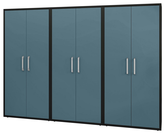 Eiffel Storage Cabinet in Matte Black and Aqua Blue (Set of 3)